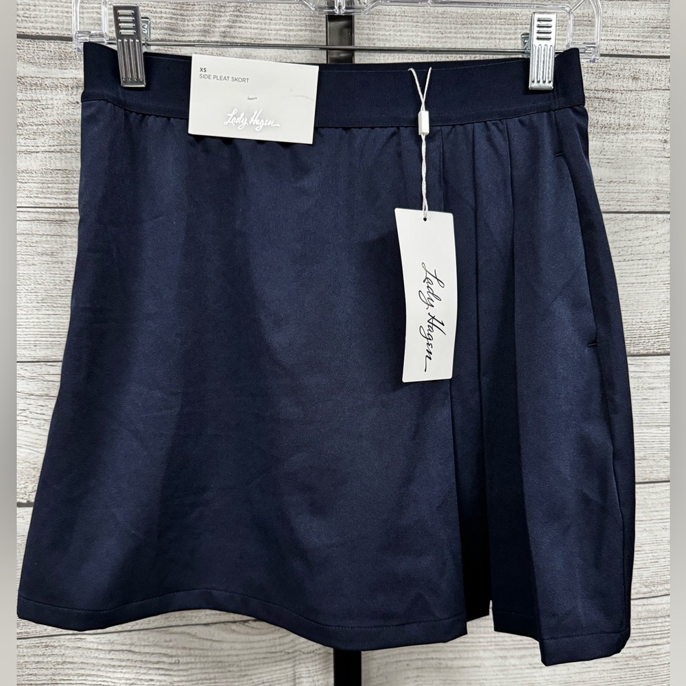 Lady Hagen Blue Pleated Skater Mini Skirt
